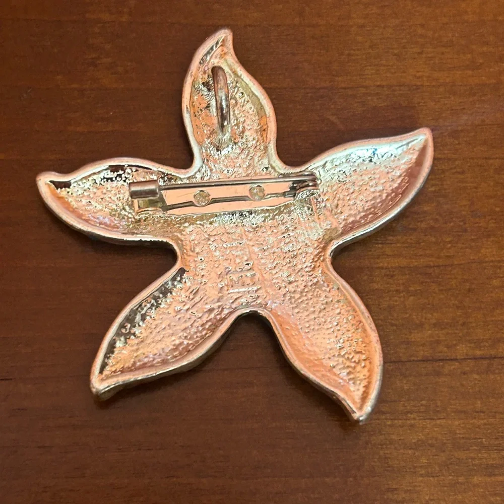 Vintage MJ Signed Blue Green Starfish Pin Brooch Jewelry Beach Cruisewear Resort